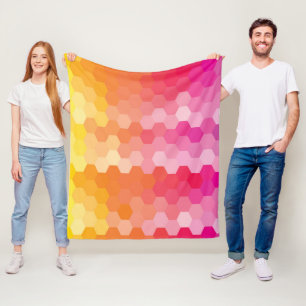 Geometric Hexagon Shapes Pink yellow Fleece Blanket