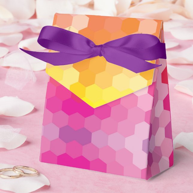 Geometric Hexagon Shapes Pink & Yellow Gradient Favor Box (Wedding)