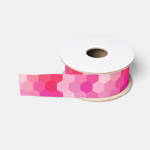 Geometric Hexagon Shapes Pink yellow Grosgrain Ribbon