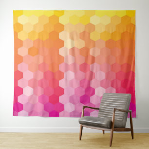 Geometric Hexagon Shapes Pink yellow Tapestry