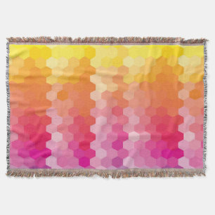 Geometric Hexagon Shapes Pink yellow Throw Blanket