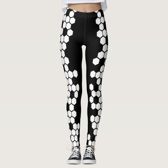 Geometric Hexagon Soccer ball Style Leggings (Front)