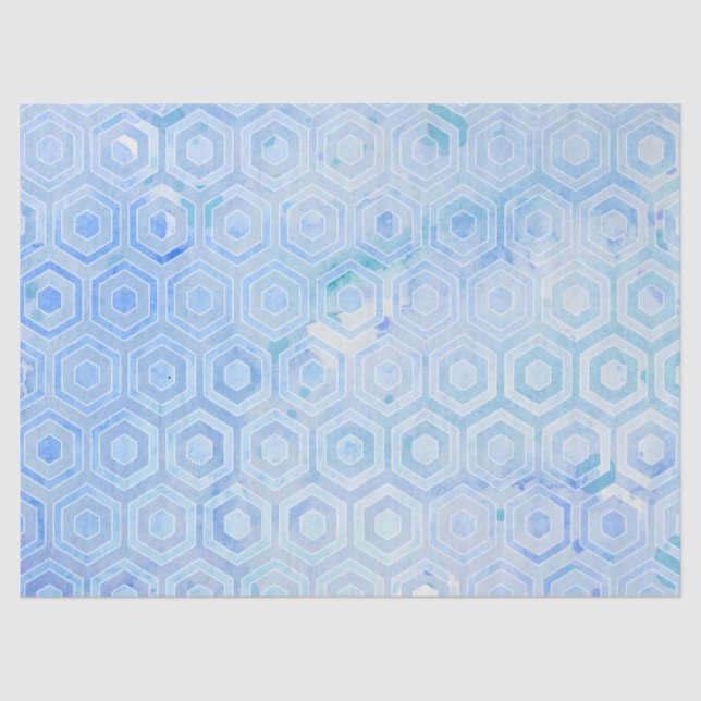 Geometric Hexagonal Pastel Blue Watercolor Wash Tissue Paper (Front)