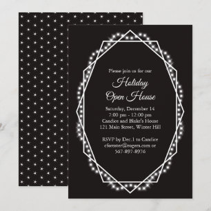 Geometric Holiday Sparkle Open House Black Invitation