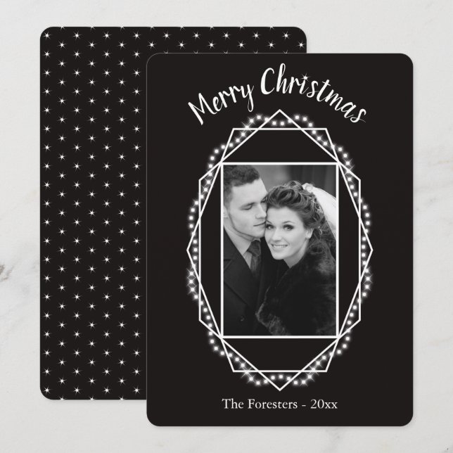 Geometric Holiday Sparkle Photo Christmas Card (Front/Back)