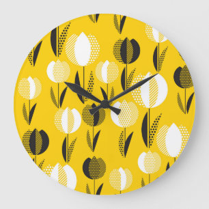 Geometric Holland Tulip Flower Pattern Large Clock
