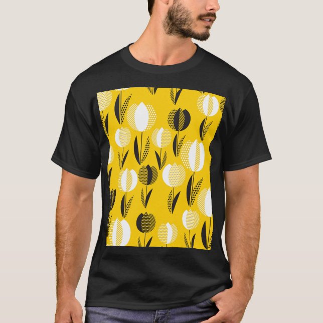 Geometric Holland Tulip Flower Pattern T-Shirt (Front)