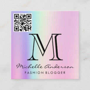 Geometric Holographic Background   QR Scan Label Square Business Card