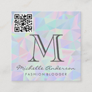 Geometric Holographic Background   QR Scan Label Square Business Card