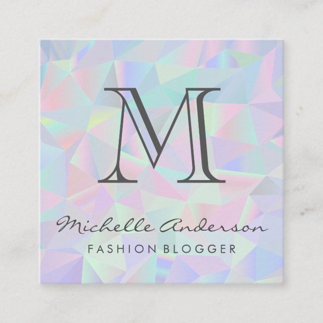 Geometric Holographic Background Square Business Card (Front)