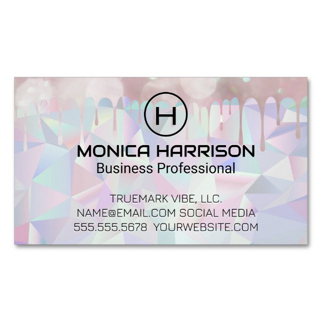 Geometric Holographic | Boke Drip Magnetic Business Card (Front)