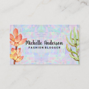 Geometric Holographic Succulent Plants Business Card
