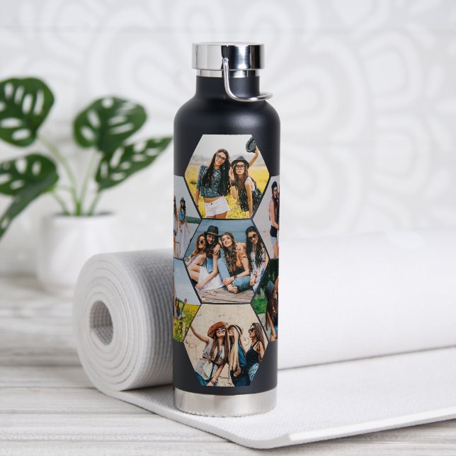 Geometric Honeycomb | 7 Photo Collage & Monogram Water Bottle (Yoga)
