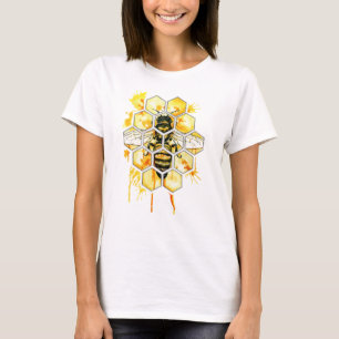 Geometric Honeycomb Bumblebee – Watercolor Splash  T-Shirt