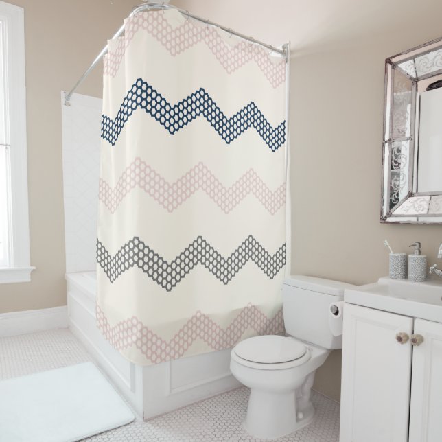 Geometric Honeycomb Chevron Pattern Navy Pink Grey (In Situ)