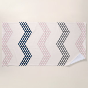 Geometric Honeycomb Chevron Pattern Navy Pink Grey Beach Towel