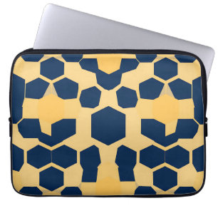 Geometric Honeycomb Hexagon Pattern Navy Blue Gold Laptop Sleeve