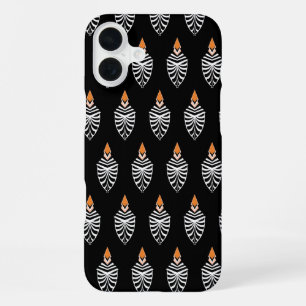 Geometric Hoopoe Bird Pattern on Black iPhone 16 Plus Case