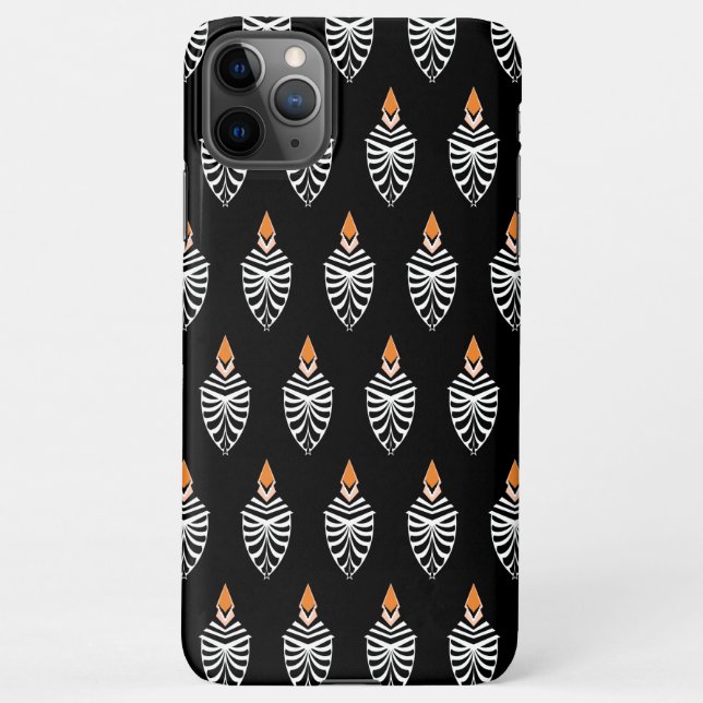 Geometric Hoopoe Bird Pattern on Black iPhone Case (Back)