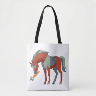 Geometric Horse Eating a Carrot Illustration Tote Bag