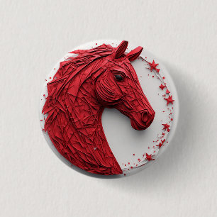 Geometric Horse Portrait in Vibrant Red and White 1 Inch Round Button
