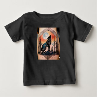 Geometric Howling Wolf Tattoo with Night Landscape Baby T-Shirt