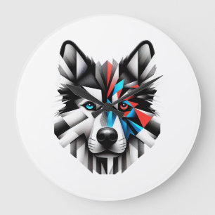 Geometric Husky Face Modern Art Design Large Clock