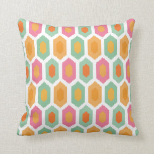 Geometric Ikat Coral Seafoam Throw Pillow