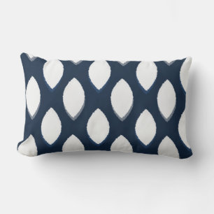 Geometric Ikat Ogee Pattern Navy White Lumbar Pillow