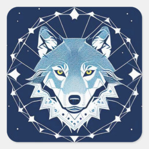 Geometric Illustration of a Wolf Square Sticker