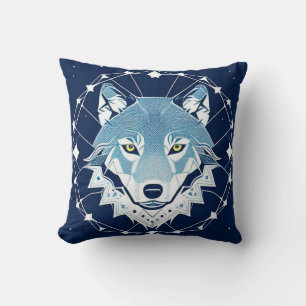 Geometric Illustration of a Wolf Throw Pillow