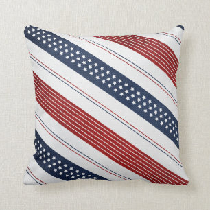 Geometric Independence Day Diagonal Stripes Throw Pillow