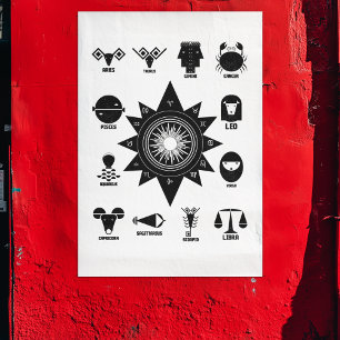 Geometric Indian Zodiac - 12 Vedic Signs Tapestry