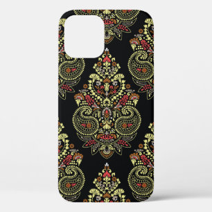 Geometric indianpaisley Design pattern on black ba iPhone 12 Case