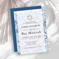 Geometric Indigo Pattern Watercolor Bar Mitzvah