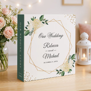Geometric Ivory White Floral Gold Wedding Albums Binder