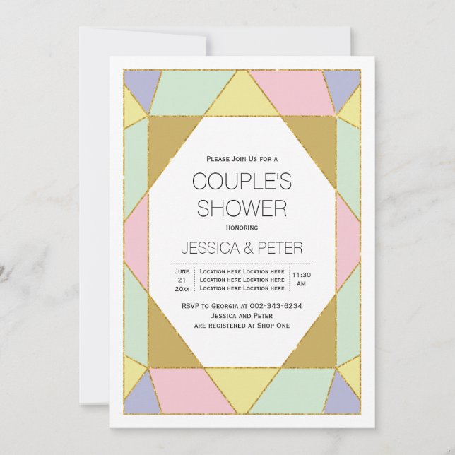 Geometric jewel colour block wedding couples showe invitation (Front)