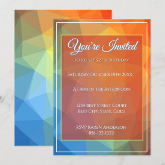 Geometric Kaleidoscope Rainbow Monogram Name Invitation