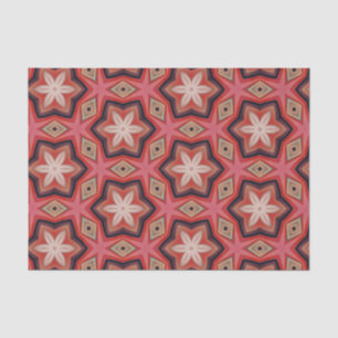 Geometric Kaleidoscopic White Flowers On Red Tissue Paper