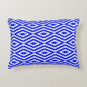Geometric Kente Bright Blue, White, Accent Pillow