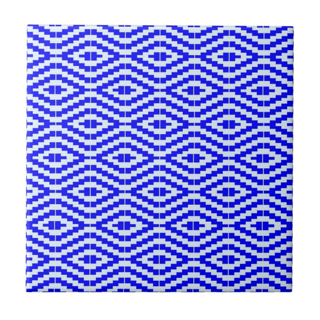 Geometric Kente Bright Blue, White, Tile (Front)