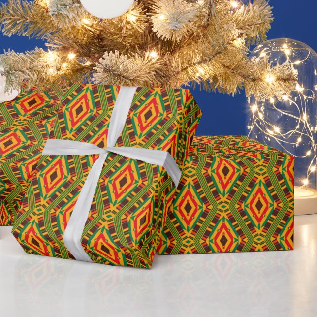 Geometric Kente Pattern Wrapping Paper (Holidays)