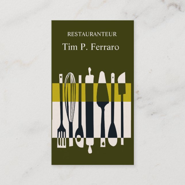 Geometric  Kitchen Utensils Catering Cooking Chef Business Card (Front)