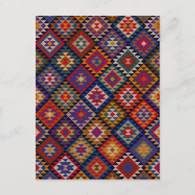 Geometric knitted quilt pattern postcard (Front)