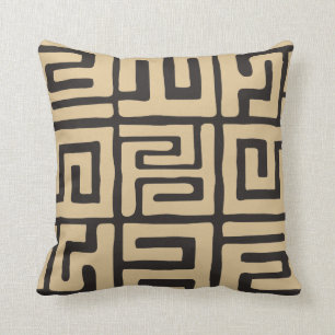 Geometric Kuba Cloth Inspired Earth Tone Throw Pillow