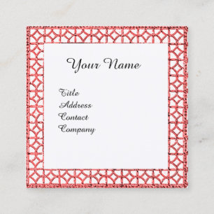 GEOMETRIC LACE RED RUBY GEM STONE MONOGRAM White Square Business Card