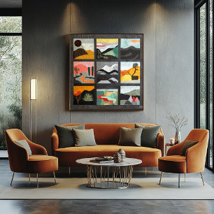 Geometric Landscape Grid in Bold Modern Colours Poster