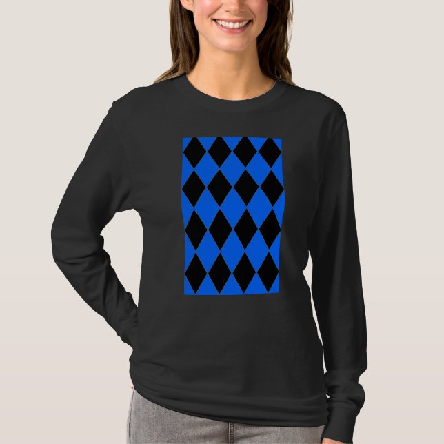 Geometric Large Harlequin Pattern Dark Blue And Wh T-Shirt (Front)