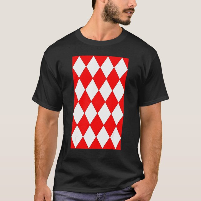 Geometric Large Harlequin Pattern Red And White T-Shirt (Front)