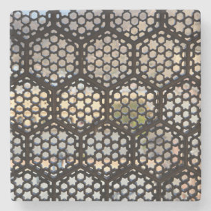 Geometric Lattice window, India Stone Coaster